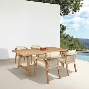 Cypress Light Gray 5-Piece Eucalyptus Wood Outdoor Dining Set with Ivory Cushions