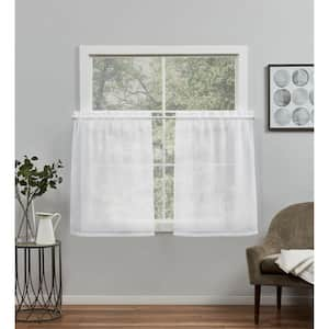 Belgian Tier Pair White Solid Sheer Rod Pocket Curtain, 26 in. W x 36 in. L (Set of 2)