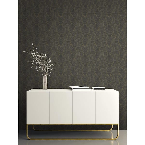 Metallic Leaf Black and Gold Paper Non - Pasted Strippable Wallpaper Roll (Cover 56.05 sq. ft.)