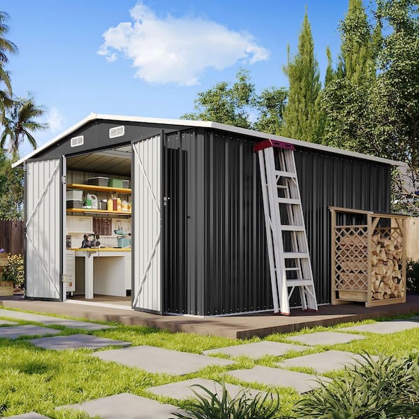 10 ft. W x 12 ft. D Outdoor Metal Shed with Double Door, Locks, Air Vents (100 sq. ft.)