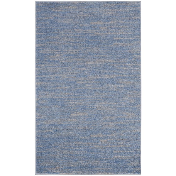 Nourison Essentials 3 ft. x 5 ft. Blue/Gray Solid Contemporary Indoor/Outdoor Patio Kitchen Area Rug