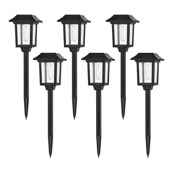 Hampton Bay Ashburn 12 Lumens Black Spiral Filament LED Outdoor Solar Path Light (6-Pack)