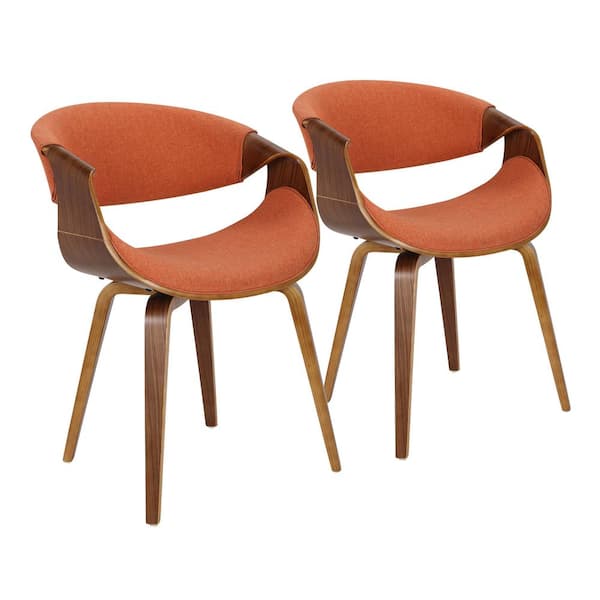 Lumisource Curvo Orange Fabric and Walnut Wood Arm Chair (Set of 2)