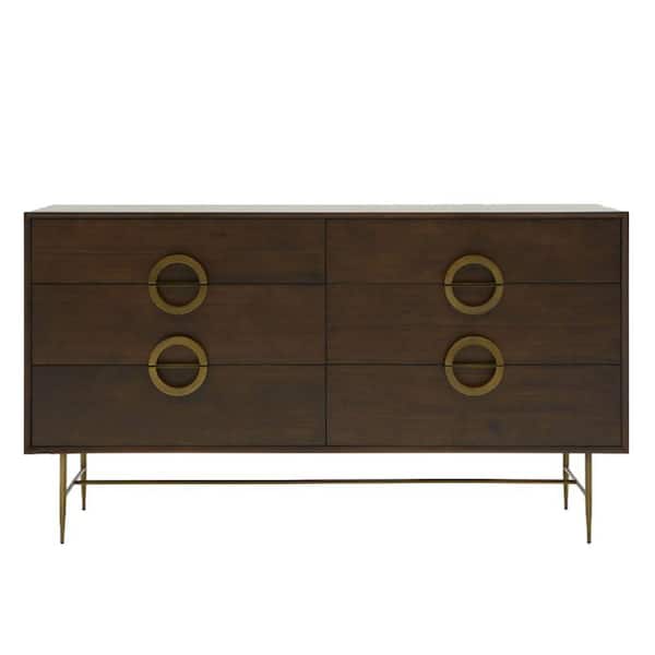 Benjara 18 in. Brown 6-Drawer Wooden Dresser without Mirror