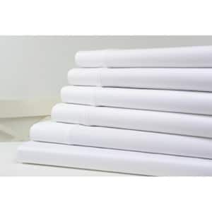 1200TC 6-Piece White Solid Cotton Blend Queen Sheet Set