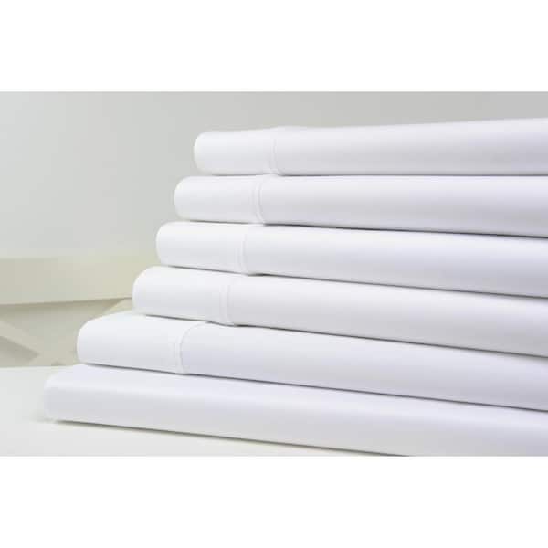 Kathy Ireland 1200TC 6-Piece White Solid Cotton Blend Queen Sheet Set
