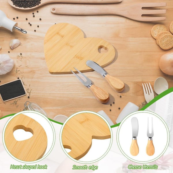 KHKFY 24-Set Heart-Shaped Bamboo Charcuterie Board with Stainless