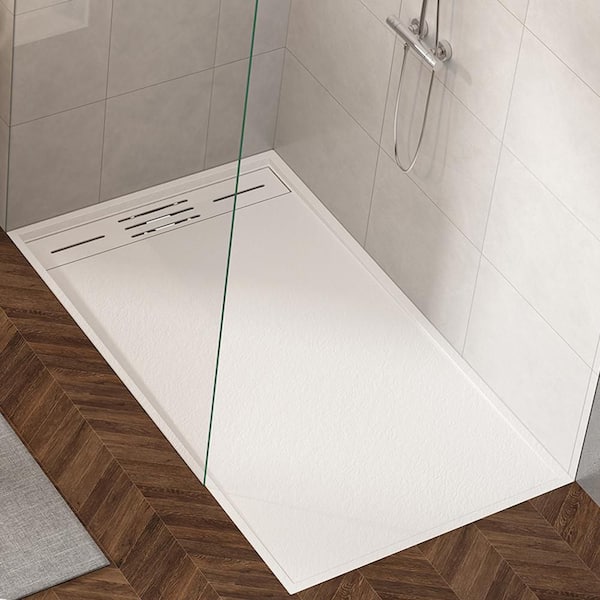 60 in. L x 36 in. W Alcove Shower Pan Base, with Left/Right Drain, Low Profile, Wheelchair Accessible in White