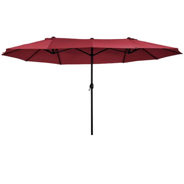 Clihome Extra Large 15 ft. Patio Umbrella in Wine Red, Double-Sided Outdoor Umbrella with Crank Handle and Air Vents