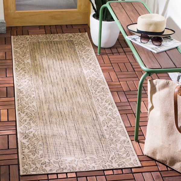 Courtyard Brown/Natural 2 ft. x 10 ft. Border Indoor/Outdoor Patio  Runner Rug