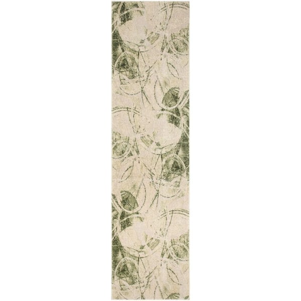 Astra Machine Washable Beige Green 2 ft. x 8 ft. Abstract Contemporary Runner Area Rug