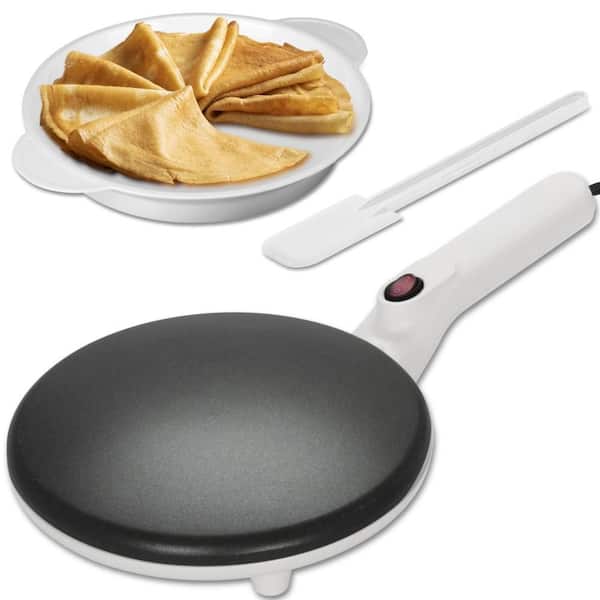 8 in. Instant Crepe Maker with Handle and Non-stick Cooking Surface, Electric Crepe Pan, Crepera Electrica, White
