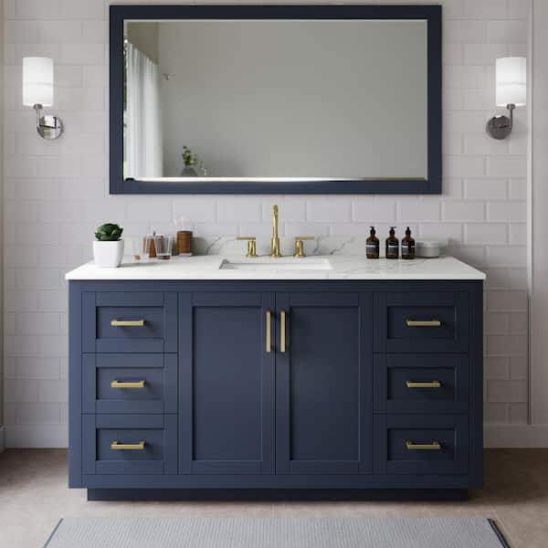 Wyndham Collection Miranda 66 in. W x 22 in. D x 33.75 in. H Single Bath Vanity in Dark Blue with Giotto Quartz Top