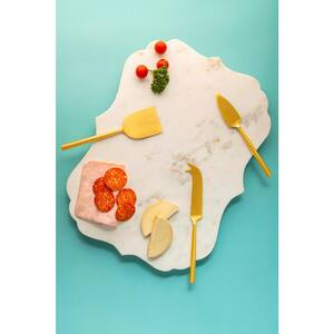 16 in. Jubilant White with Gold Knives Marble Cheese Board