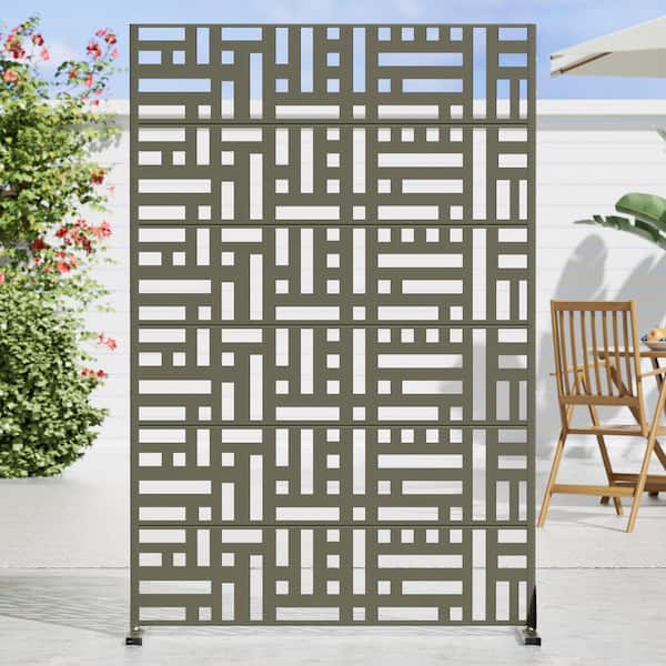 72 in. x 47 in. Outdoor Green Metal Privacy Screen Garden Fence in Geometric Pattern