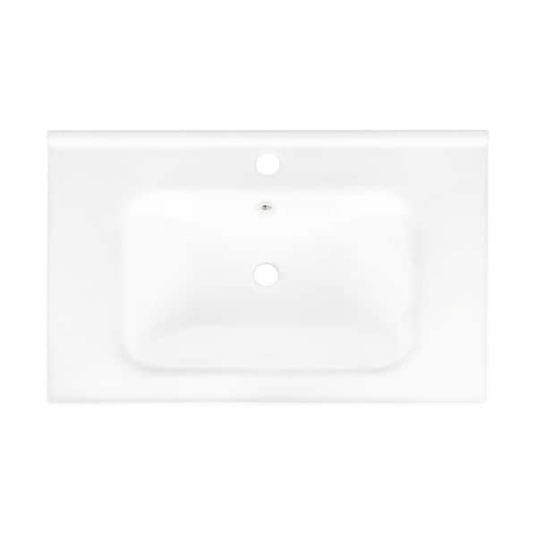 28 in. 19 in. Drop-In Bathroom Sink in White Ceramic with Overflow and Easy-Clean Glaze Durable Construction