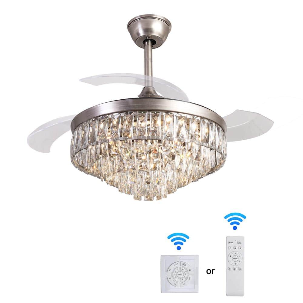 42 in. 3-Colors Adjustable LED Indoor Vintage Silver Smart Crystal Ceiling 