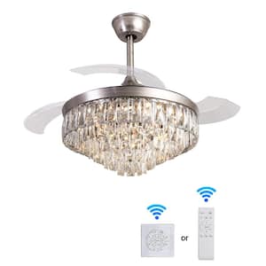 42 in. 3-Colors Adjustable LED Indoor Vintage Silver Smart Crystal Ceiling Fan with Remote and Timer