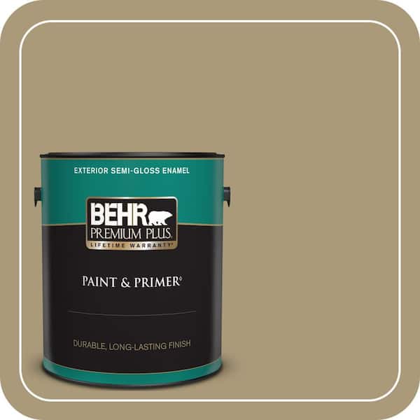 BEHR PREMIUM PLUS 1 gal. #PPU8-06 Exploring Khaki Semi-Gloss Enamel Exterior Paint & Primer