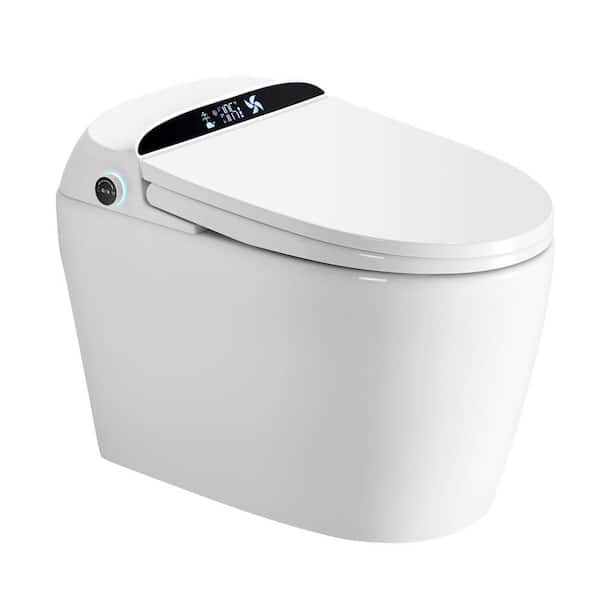 Elongated Smart Bidet Toilet with Bidet Built In, Foot Sensor, Remote Control, Heated Seat, Warm Sprayer 1.28 GPF White