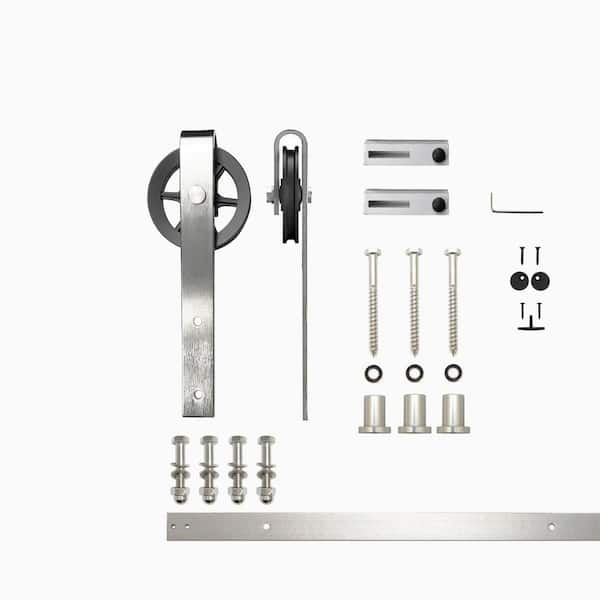 HOMACER 4 ft./48 in. Brushed Nickel Non-Bypass Sliding Barn Door Hardware Kit Spoke Wheel Design Roller for Single Door