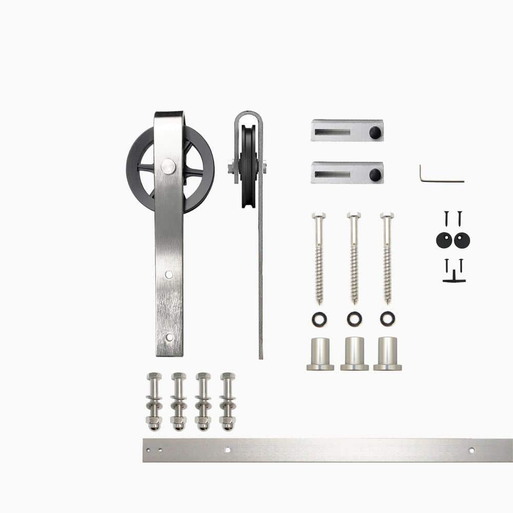 4.5 ft./54 in. Brushed Nickel Non-Bypass Sliding Barn Door Hardware Kit Spoke Wheel Design Roller for Single Door price history on PriceWatchPro