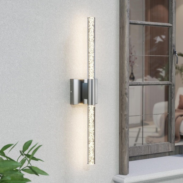 24 in. 1-Light Nickel Modern Dimmable LED Outdoor Metal Exterior Porch Wall Lights Sconces Lighting Fixtures