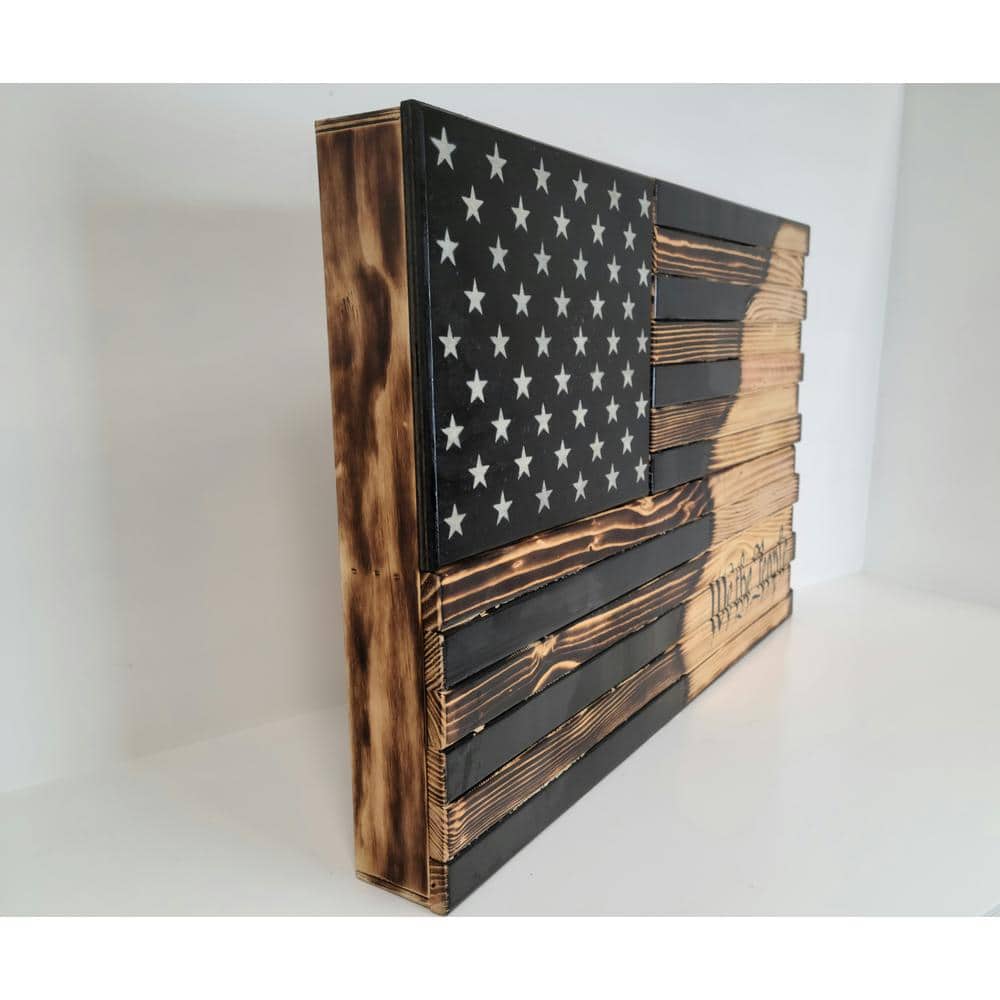 Large Burnished American Flag Wall Hanging with Secret Compartments