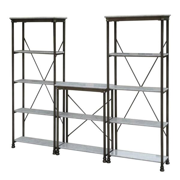 Home Styles 13-Shelf 114 in. W x 76 in. H x 16 in. D, Marble and Steel Orleans Storage Unit