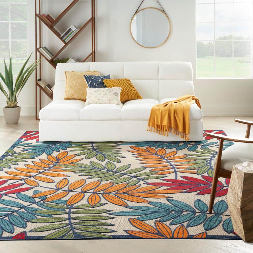 Sunny Aloha Multicolor Leaf 12' x 15' Flat-Woven Outdoor Rug