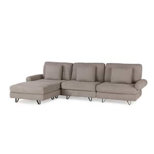 Transformer Couch 196 in. Round Arm Polyester Long Couch Washable Covers Modular Sofa in Pearl