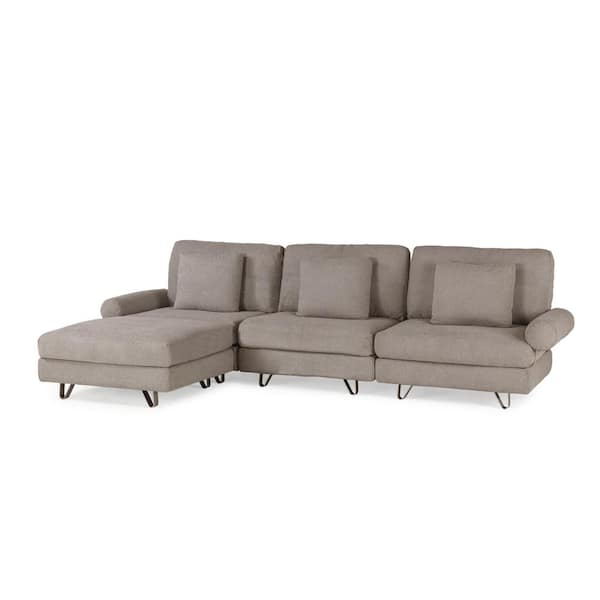 TT Transformer Couch 196 in. Round Arm Polyester Long Couch Washable Covers Modular Sofa in Pearl