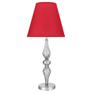 29 in. Smoke Glass and Metal Table Lamp with Hardback Empire Shaped Lamp Shade in Red