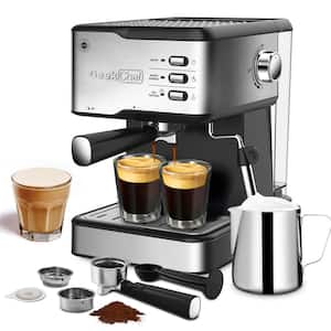 2- Cup Silver 20 Bar Espresso Machine with Milk Frother, 1.4L Water Tank,  Thermo block beating system in Stainless Steel ECF-20DGCF-GC - The Home  Depot