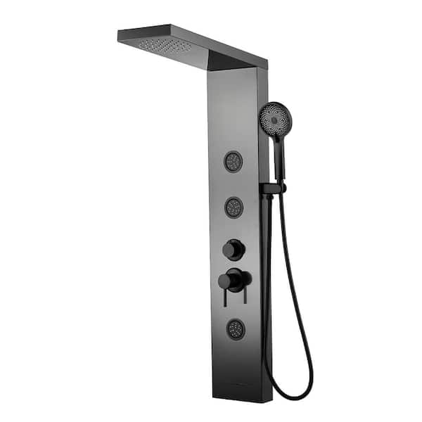 androme 44 in. 4-Jet Shower System With 360-Degree Angled Adjustable Massaging Body Sprayers in Black