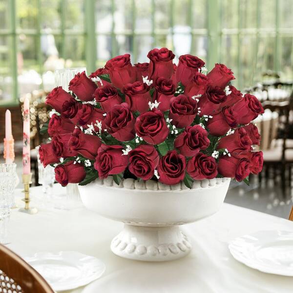 LIVING LUXURY 14 in. Burgundy Red Artificial Rose Bud Flower Stem