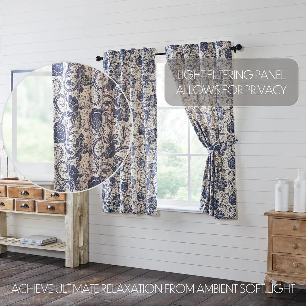 Navy Floral Cotton Rod Pocket Window Panels, 63x36, Set of 2
