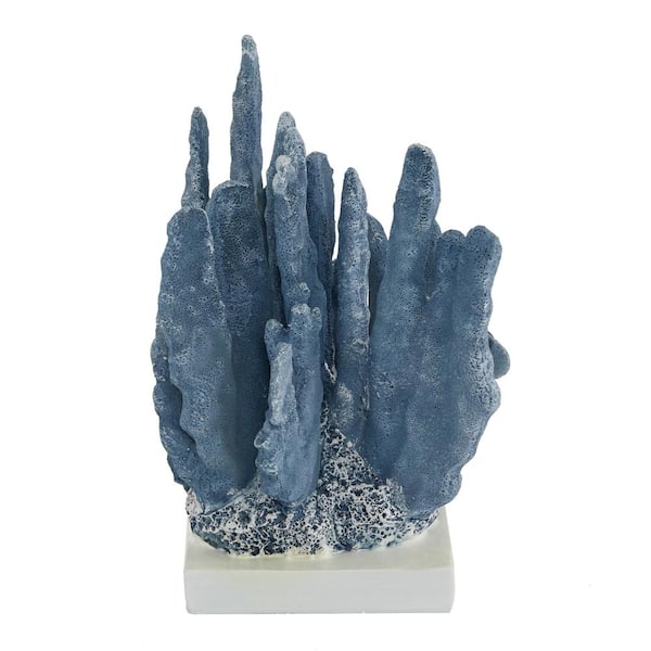 Litton Lane 6 in. x 10 in. Blue Polystone Coral Sculpture