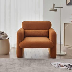 Dark Orange Accent Arm Chair Lamb Fleece Fabric Sofa Modern Single Sofa with Support Pillow Tool-Free Assembly