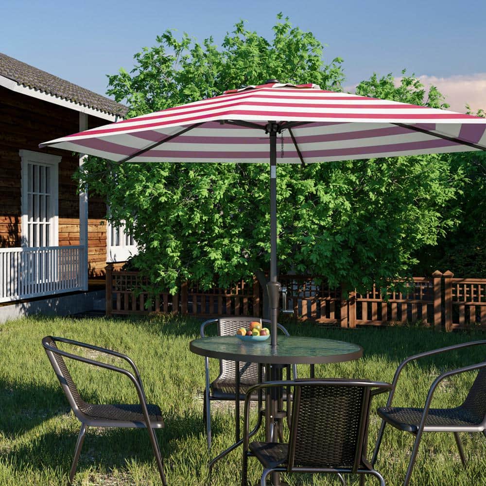 7.5ft Steel Outdoor Patio Market Umbrella with Tilt Crank in Red and White Stripes