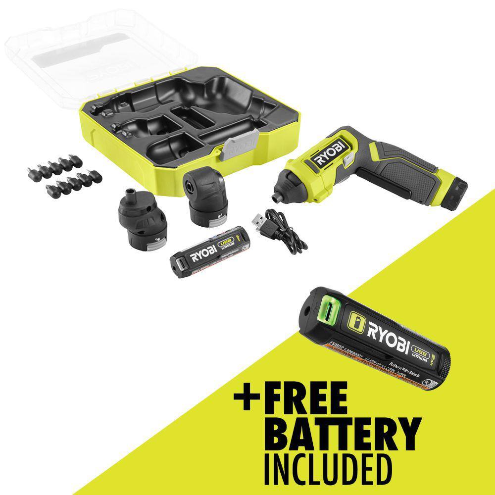USB Lithium Multi-Head Screwdriver Kit with 2 Ah Battery, Charging Cable, & FREE USB Lithium 2.0 Ah Rechargeable Battery