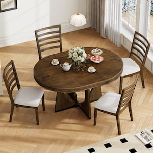 5-Piece Walnut MDF Top Extendable Dining Set with 4 Upholstered Chairs and a 16 in. Leaf