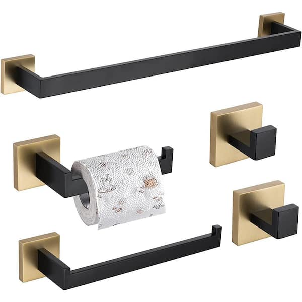 Dyiom 23.6 in. Wall Mounted, Towel Bar in Black plus brushed Gold, 5-Piece