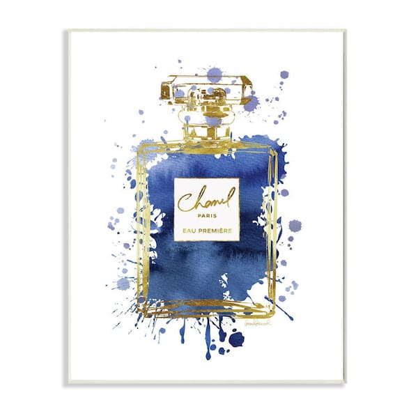 "Blue Pop Splash Glam Fragrance Bottle" by Amanda Greenwood Unframed Abstract Wood Wall Art Print 10 in. x 15 in.
