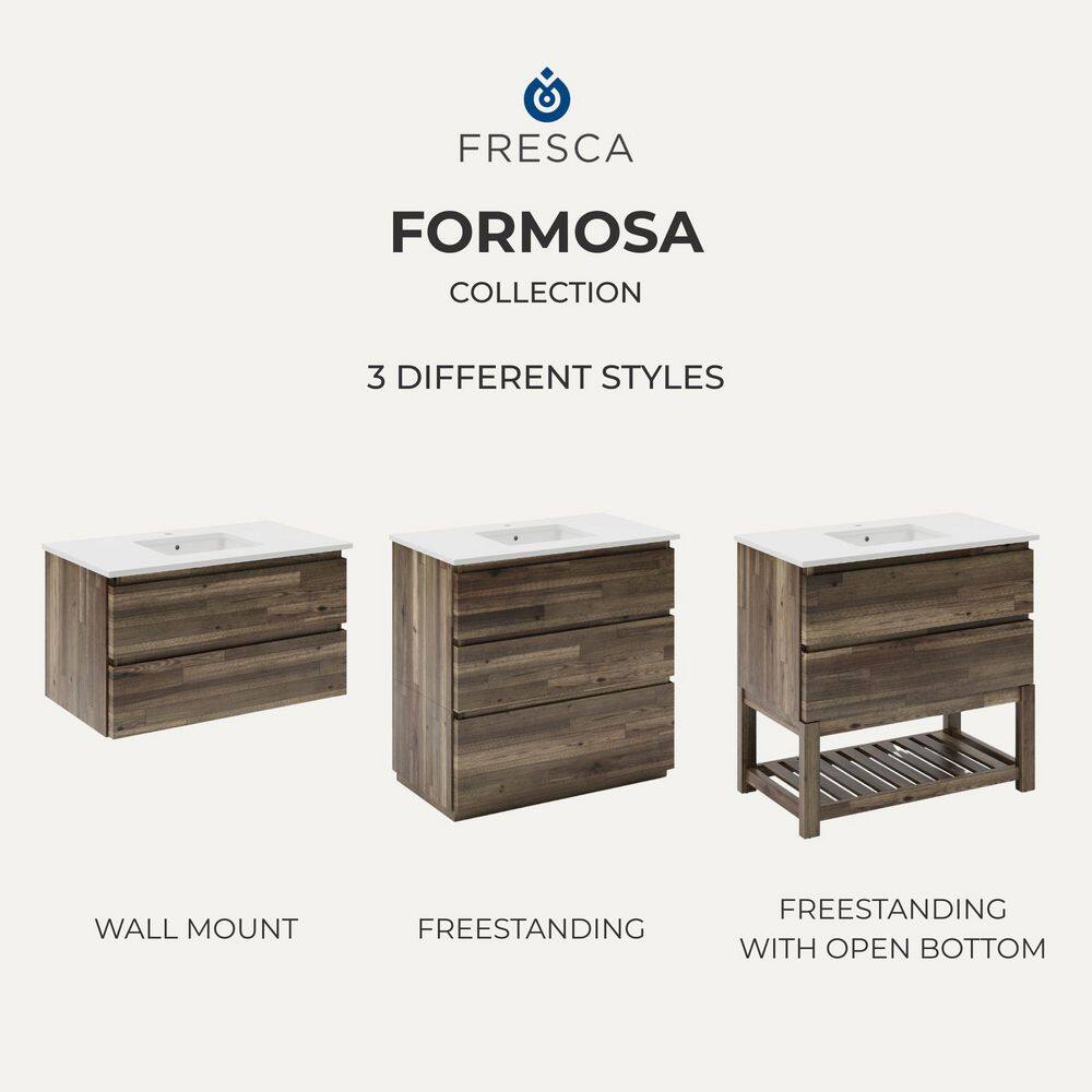 Ash Gray Acacia Wood Freestanding Single Bathroom Cabinet