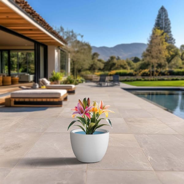 Sapcrete 14.5 in. Medium Crisp White (Enhanced Interior) Concrete Round Planter / Pot with Drainage Holes