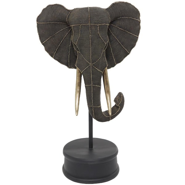 Litton Lane 9 in. x 27 in. Black Polystone Elephant Sculpture