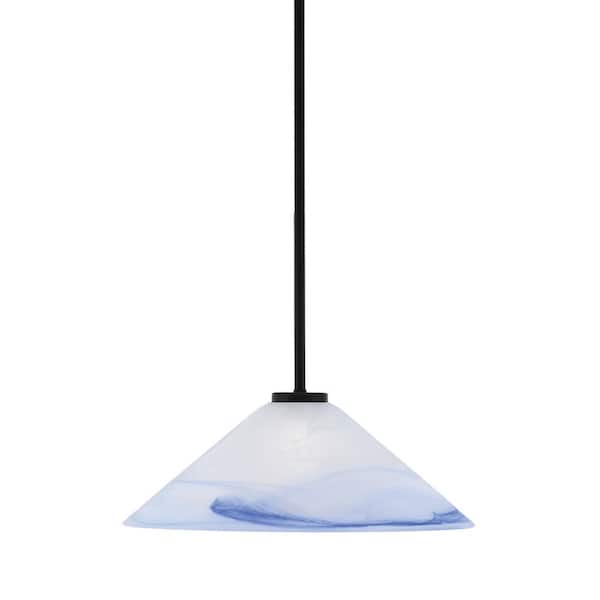 Unbranded Elonia 100-Watt 1 Light Matte Black Stem Mini Pendant Light with 5 in. Silver Textured Glass Shade