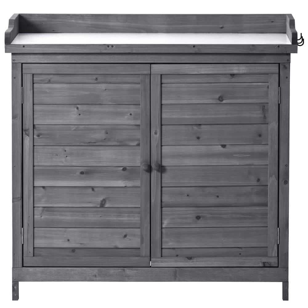 19.1 in. x W x 37.4 in. H Grey Potting Bench Table, Rustic Garden Wood Work
