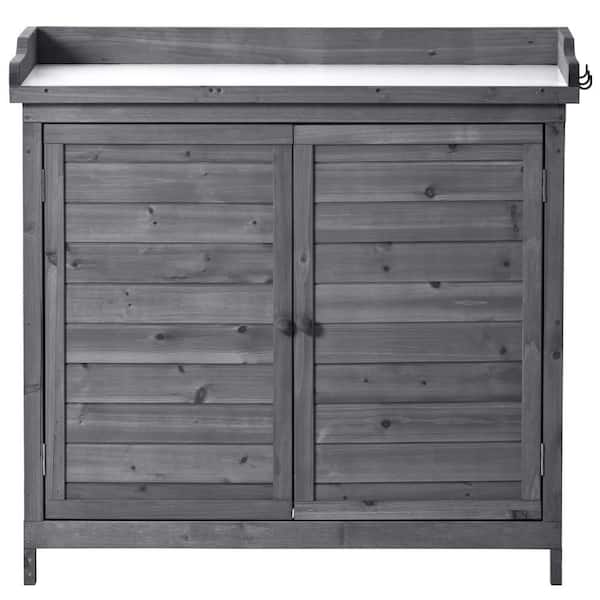 Unbranded 19.1 in. x W x 37.4 in. H Grey Potting Bench Table, Rustic Garden Wood Workstation Storage Cabinet Garden Shed